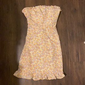 small strapless floral mini dress